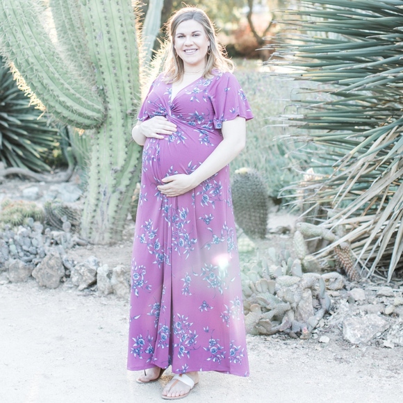 motherhood maternity purple dress *New* Purple A Pea in the Pod Maternity Sleeveless Embellished Neckline Special Occasion Maternity Dress (Size Small)